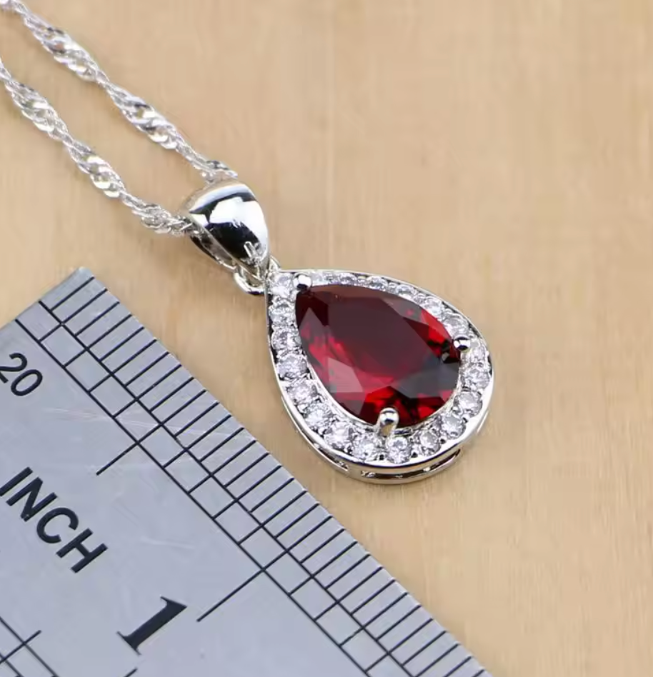 Scarlet Sol - July birthstone - Luxury Peridot Ruby Pendant Earring Bracelet & Ring Set For Women