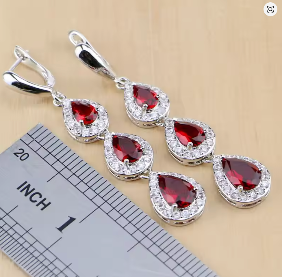 Scarlet Sol - July birthstone - Luxury Peridot Ruby Pendant Earring Bracelet & Ring Set For Women