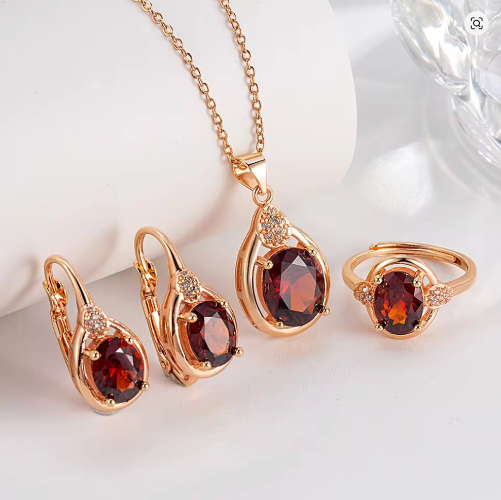 July Majesty - July birthstone - Luxury Peridot Ruby Pendant Earring Bracelet & Ring Set For Women