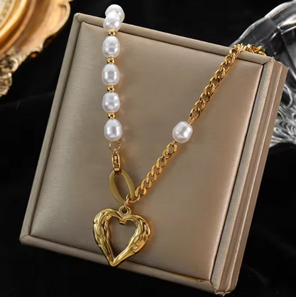 LunaHeart | Stainless Pearl Charm Necklace - June Birthstone