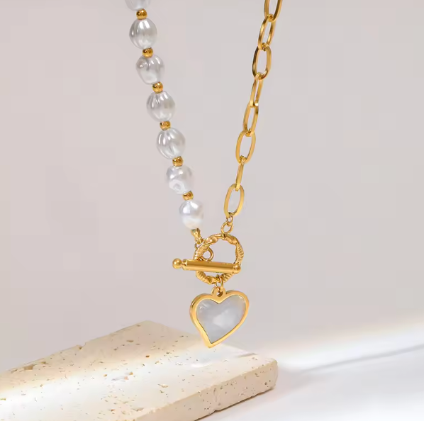 LunaHeart | Stainless Pearl Charm Necklace - June Birthstone