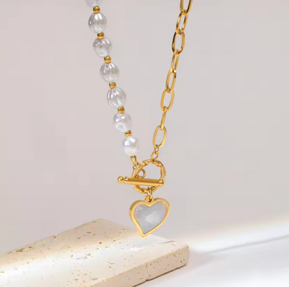 LunaHeart | Stainless Pearl Charm Necklace - June Birthstone