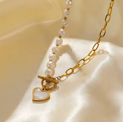 LunaHeart | Stainless Pearl Charm Necklace - June Birthstone