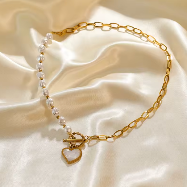LunaHeart | Stainless Pearl Charm Necklace - June Birthstone