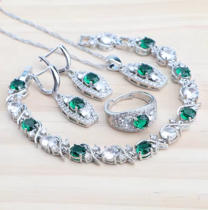 LapisBloom - 925 Sterling Silver Bridal Jewelry Set — Blue Zircon Necklace, Earrings, Bracelet & Ring