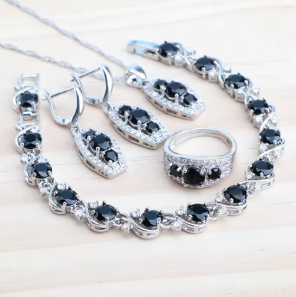 LapisBloom - 925 Sterling Silver Bridal Jewelry Set — Blue Zircon Necklace, Earrings, Bracelet & Ring