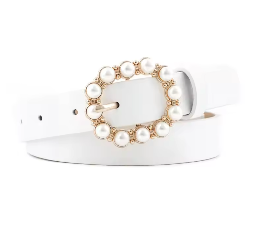 Hathor Drape - Fashion Waist Gold Chain Belt Female Pearl Elastic Silver Metal Belts for Women