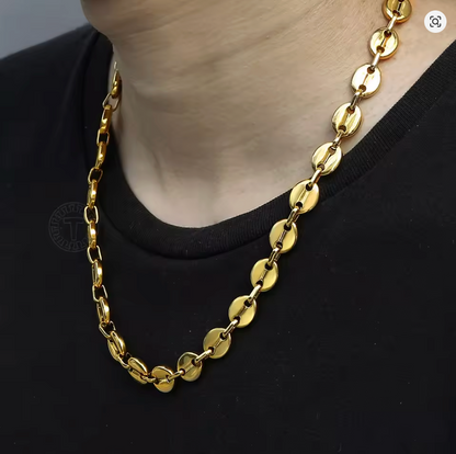 Coffee Beans Link Chain 7/9/11MM Gold Silver Necklace