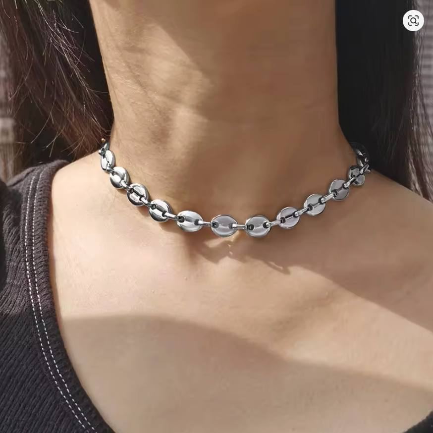 Coffee Beans Link Chain 7/9/11MM Gold Silver Necklace