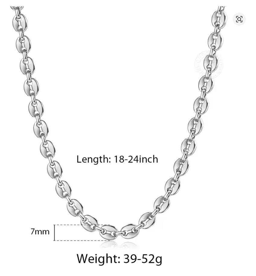 Coffee Beans Link Chain 7/9/11MM Gold Silver Necklace