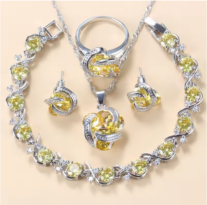 Radiance Royale Jewelry Sets - 925 Sterling Silver Wedding Accessories Women's Earring And Ring Jewelry Sets Top Quality Colorful Cubic Zircon Bridal Jewelry