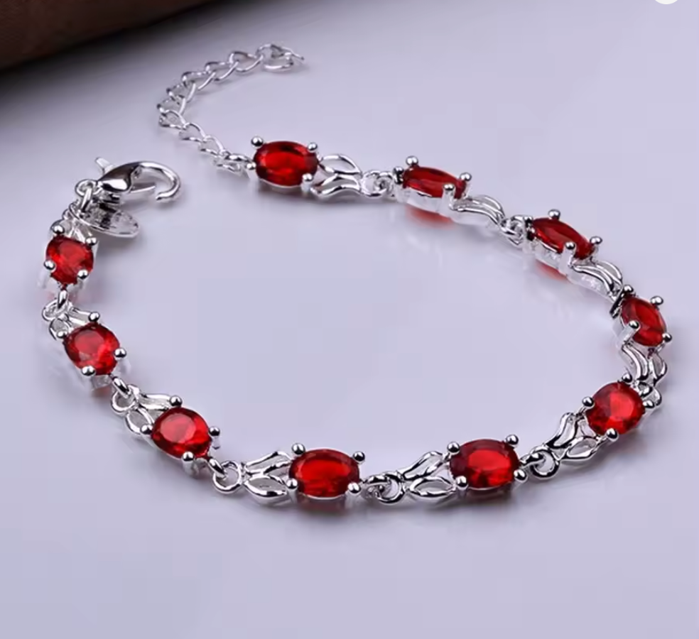 Crimson Empress - July birthstone - Luxury Peridot Ruby Pendant Earring Bracelet & Ring Set For Women