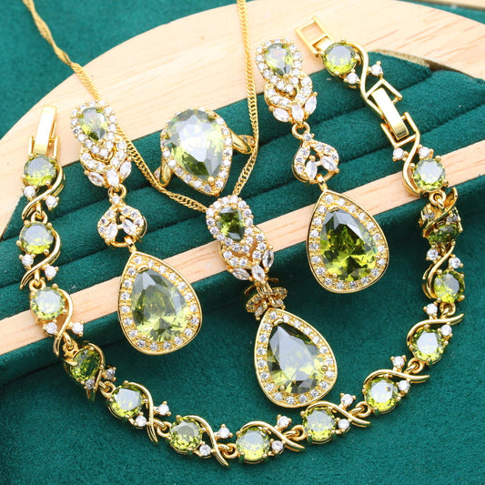 Hathor's Wisdom Gold Pendant Earring Bracelet & Ring Set For Women