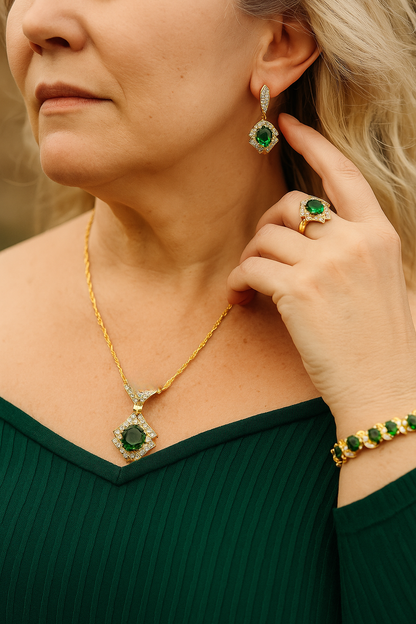 Bastet’s Halo - Luxury Peridot Ruby Pendant Earring Bracelet & Ring Set For Women