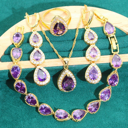 Hathor's Wisdom Gold Pendant Earring Bracelet & Ring Set For Women