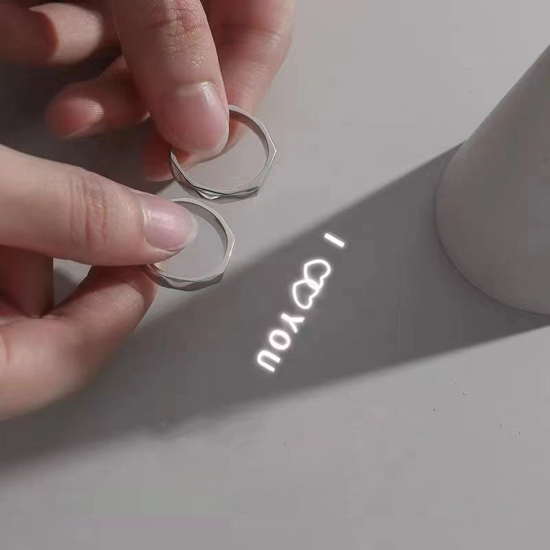 Truly New Light Matching Couple Ring Reflect Show "I Love U" Pattern Hidden Silver & Gold Jewelry For Gifts