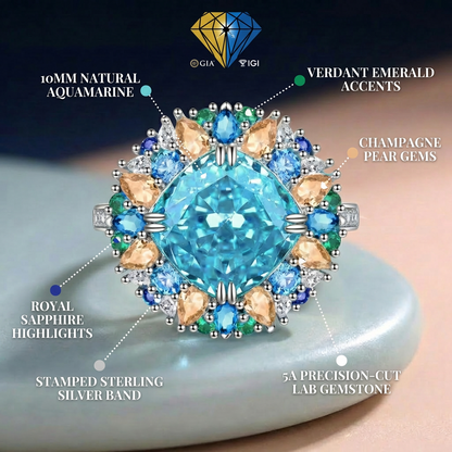 Truly Verdant Light - 5CT Aquamarine Radiant Crystal Cocktail Ring