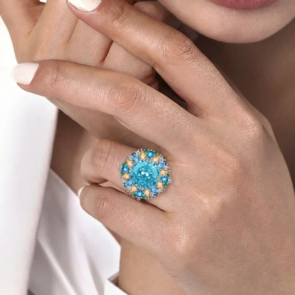 Truly Verdant Light - 5CT Aquamarine Radiant Crystal Cocktail Ring