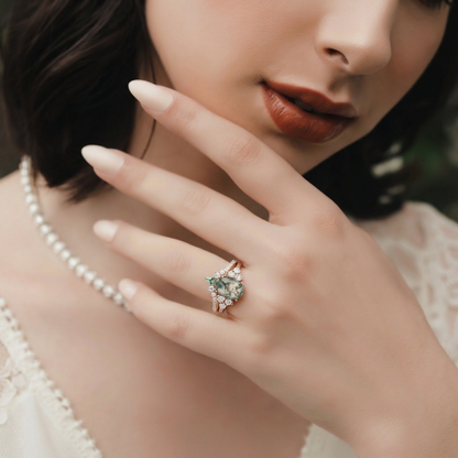 Mossy Meadow Charm - Natural Moss Agate Moissanite Ring
