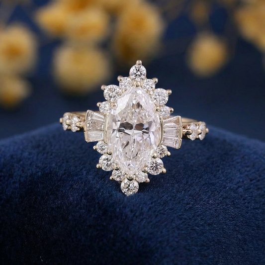 Versailles Radiance Ring - 10K / 14K / 18K Solid Gold Marquise-cut Lab-grown diamond ring