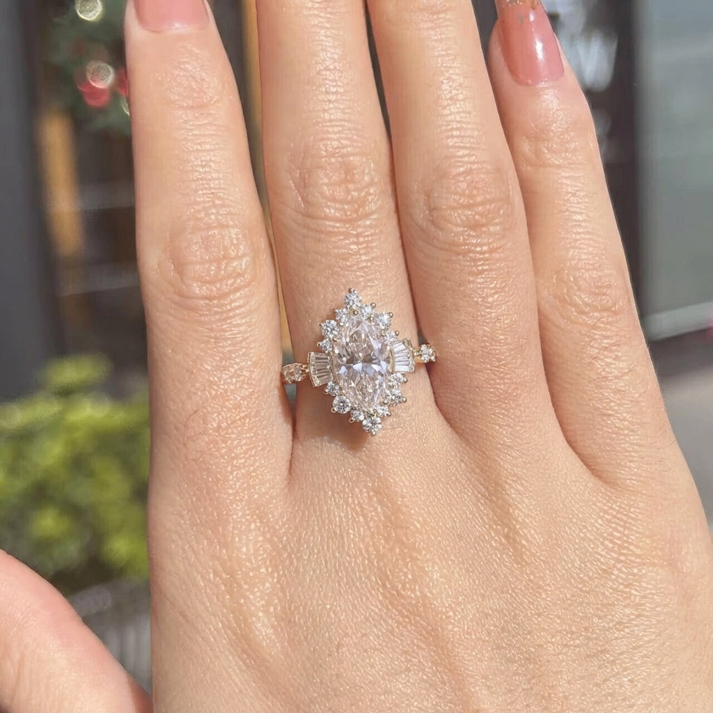 Versailles Radiance Ring - 10K / 14K / 18K Solid Gold Marquise-cut Lab-grown diamond ring