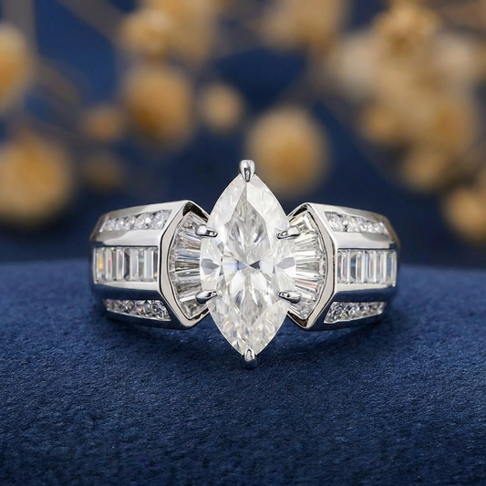 Vienna Art Deco -  10K / 14K / 18K Solid Gold Moissanite diamond ring