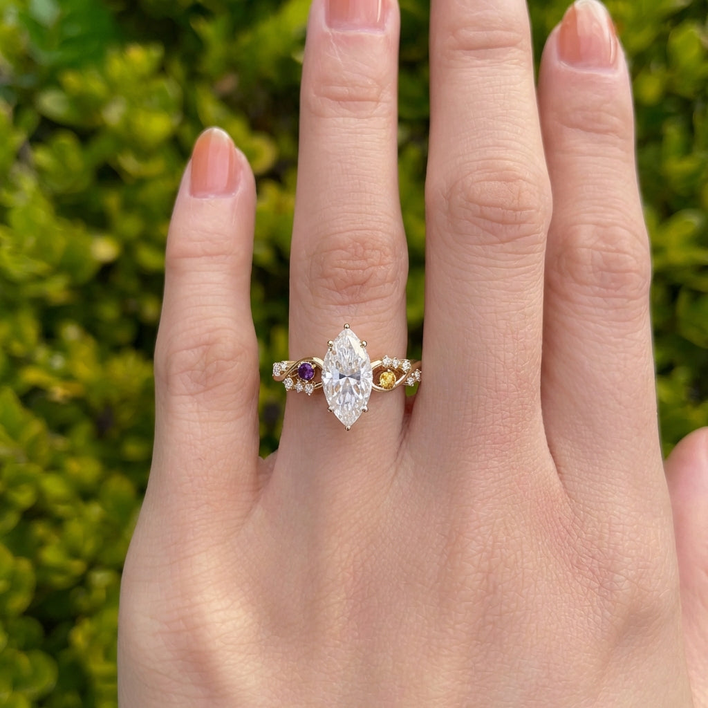 Rapunzel's Dream Ring - 10K / 14K / 18K Solid Gold Natural Gemstone Moissanite Ring