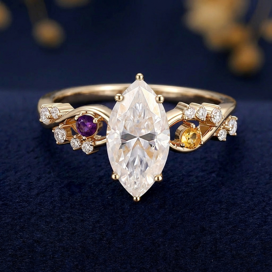 Rapunzel's Dream Ring - 10K / 14K / 18K Solid Gold Natural Gemstone Moissanite Ring