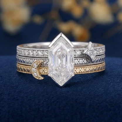 Florentine Celestial Ring - 10K/14K/18K Solid Gold Moissanite Diamond Ring