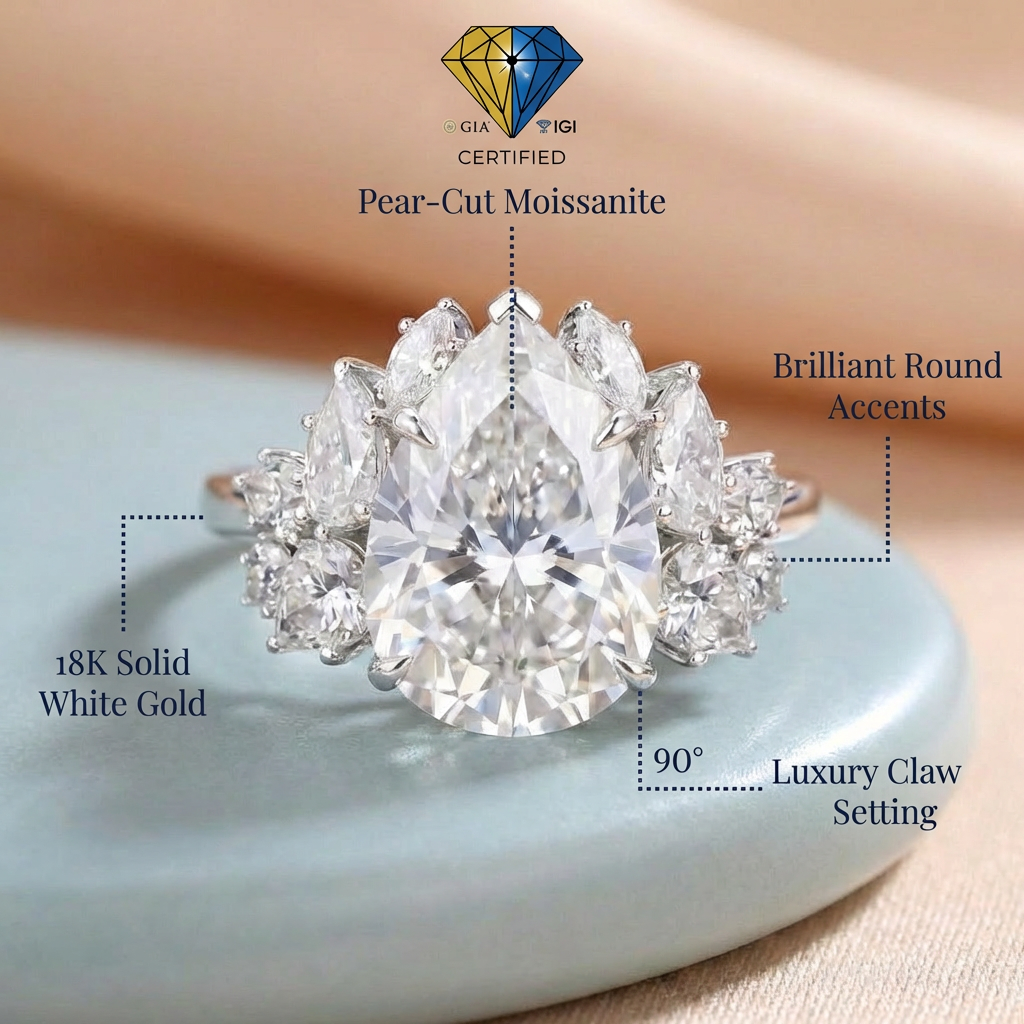 Monaco Majesty Ring - 10K / 14K / 18K Solid Gold Moissanite diamond ring