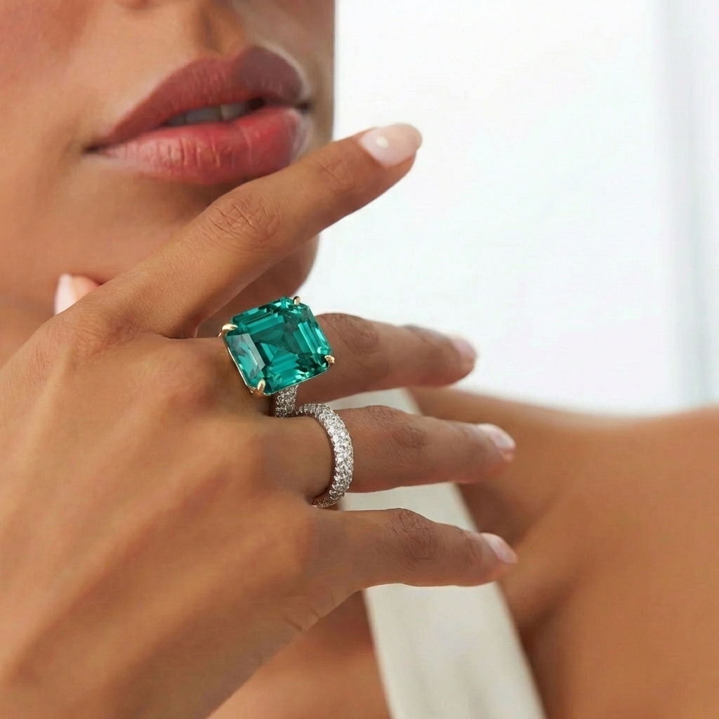 True Goddess Gaze - 5CT Natural Tourmaline Moissanite Cocktail Ring