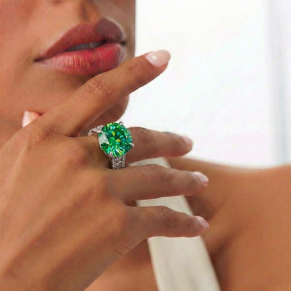 Truly Forest Flame - 10CT Natural Emerald Moissanite Hand-set prongs silver ring