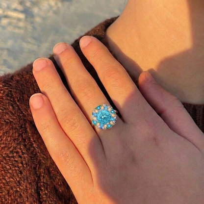 Truly Verdant Light - 5CT Aquamarine Radiant Crystal Cocktail Ring