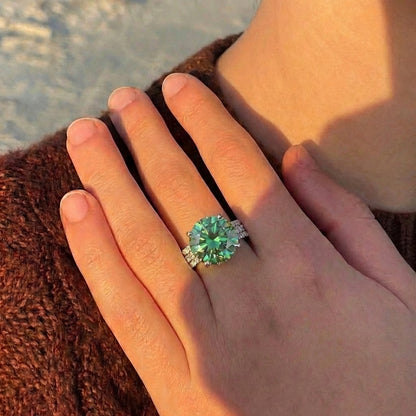 Truly Forest Flame - 10CT Natural Emerald Moissanite Hand-set prongs silver ring