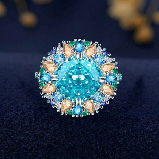 Truly Verdant Light - 5CT Aquamarine Radiant Crystal Cocktail Ring