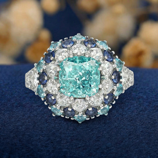 Truly Sapphire Garden - Paraiba Tourmaline Moissanite Cocktail Ring