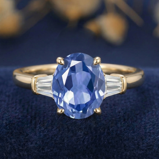 Truly Blue Mirage - 18K Gold plated Oval-cut Sapphire Silver Ring