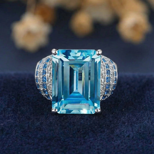 Truly Azure Sovereign - Emerald-Cut Lab-grown Sapphire Silver Cocktail Ring