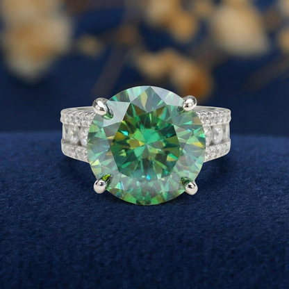 Truly Forest Flame - 10CT Natural Emerald Moissanite Hand-set prongs silver ring