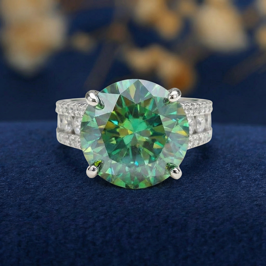 Truly Forest Flame - 10CT Natural Emerald Moissanite Hand-set prongs silver ring