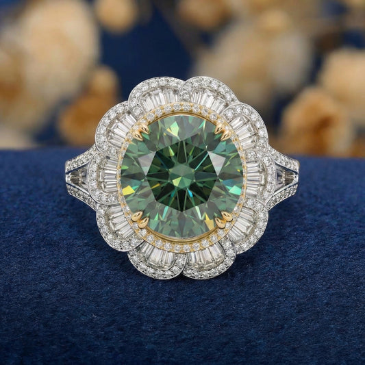 True Everlight Ring - 10CT Emerald Moissanite Diamond Cocktail Ring - Stamped Sterling silver band