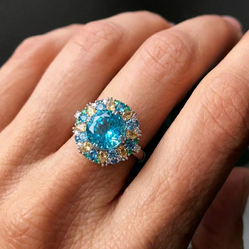 Truly Verdant Light - 5CT Aquamarine Radiant Crystal Cocktail Ring