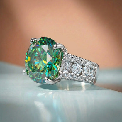 Truly Forest Flame - 10CT Natural Emerald Moissanite Hand-set prongs silver ring