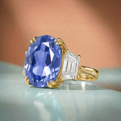 Truly Blue Mirage - 18K Gold plated Oval-cut Sapphire Silver Ring