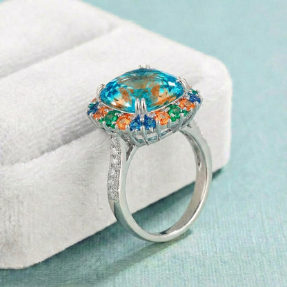 Truly Verdant Light - 5CT Aquamarine Radiant Crystal Cocktail Ring