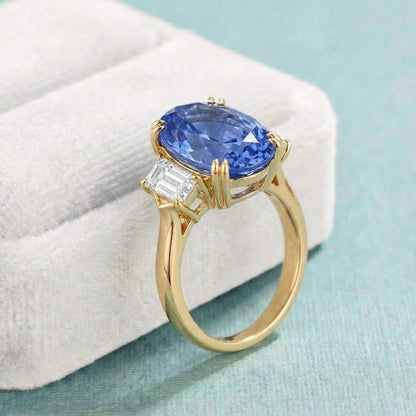 Truly Blue Mirage - 18K Gold plated Oval-cut Sapphire Silver Ring