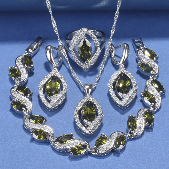 Personalized Birthstone - 925 Silver Pendant Earring Bracelet & Ring Set For Women