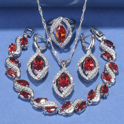 Personalized Birthstone - 925 Silver Pendant Earring Bracelet & Ring Set For Women