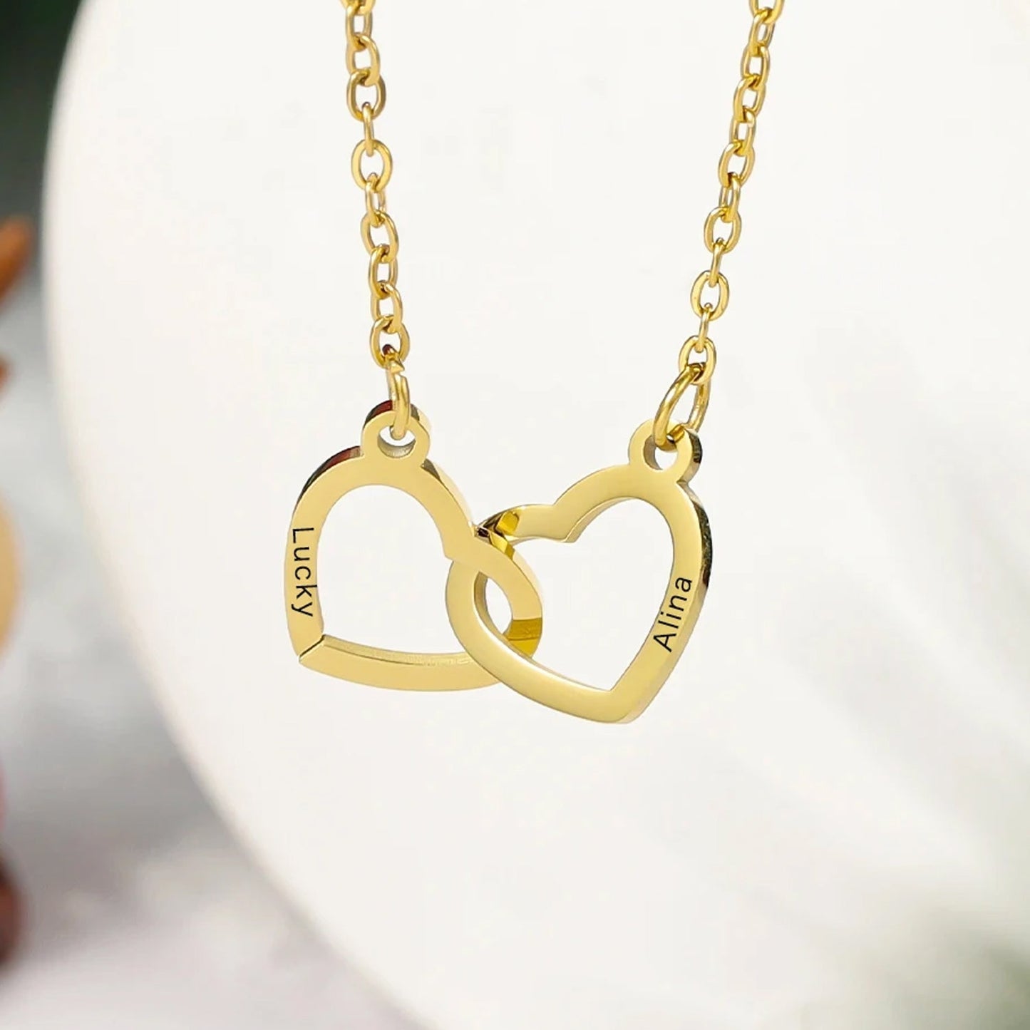 Truly Custom Name Hearts Necklace Eternal Rose Gift Box Rotate for Her on Birthday, Christmas, Mother's Day, Valentine's Day