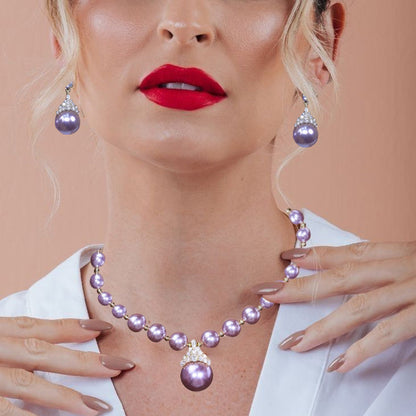 Luxury pearl jewelry set with lavender pearls necklace and matching earrings by Truly Choose